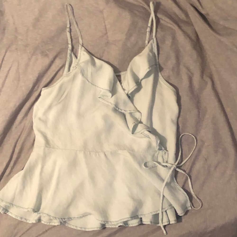 Chambray Ruffle Top - Adjustable Spaghetti Straps - image 2